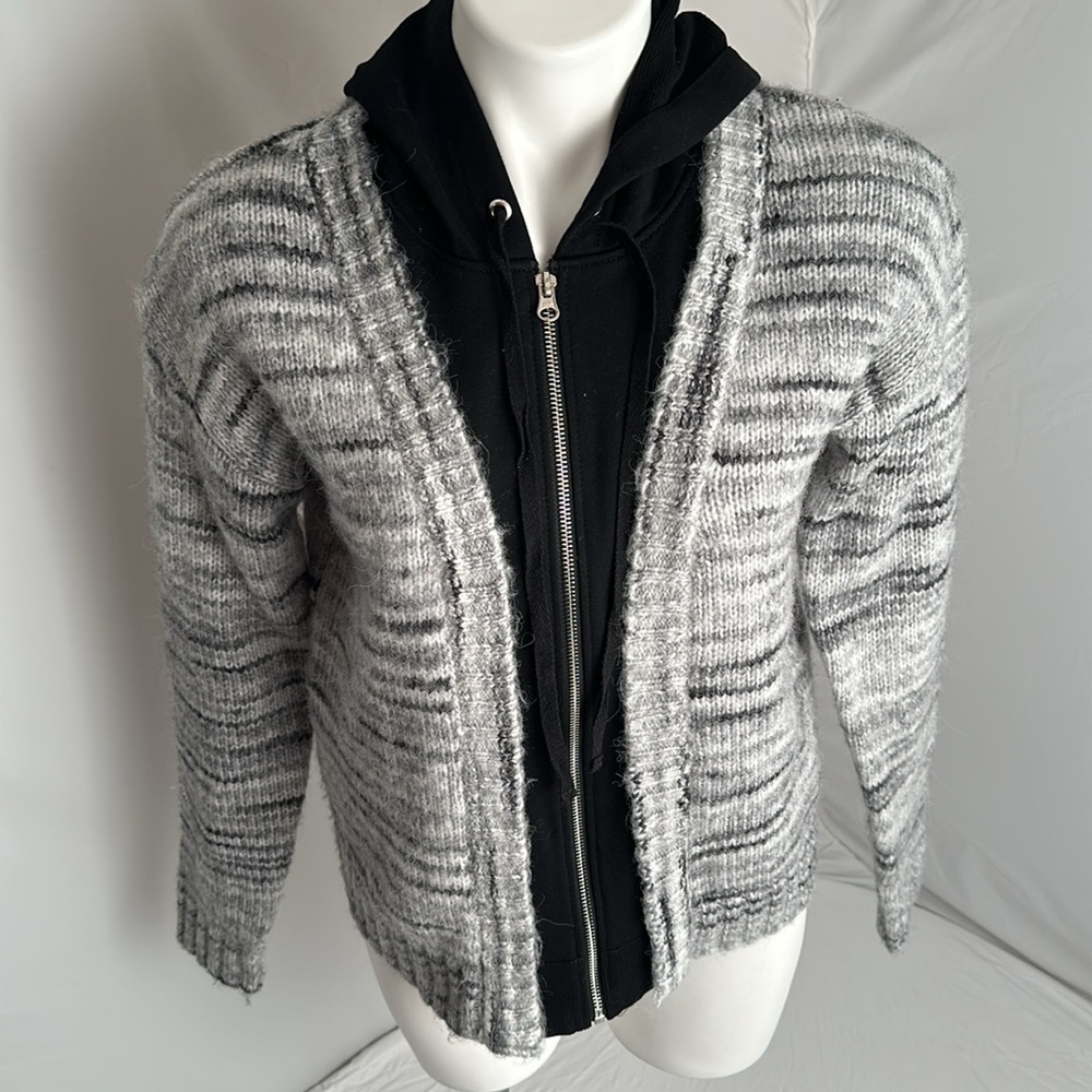 Central Park West full zip black gray white hooded cardigan NWT